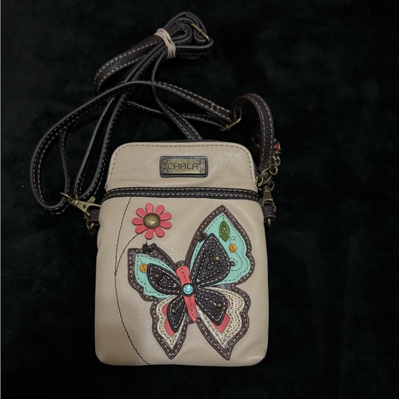 Chala Handbags - CHALA BUTTERFLY TAN  CELL PHONE CROSSBODY PURSE ADJUSTABLE STRAP